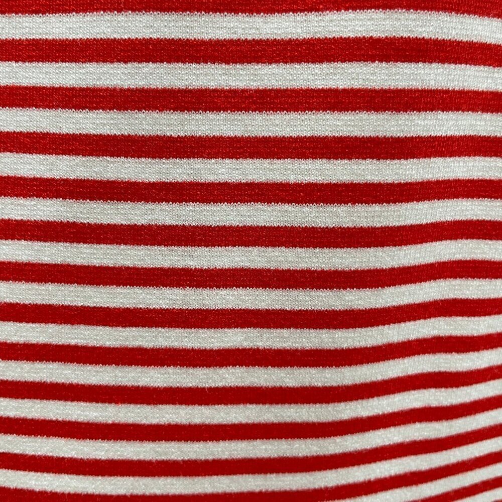 Ann Taylor Petite SS Jewel Neck Striped Midi Dress Orangey Red White Sz 6P NWOT - Picture 4 of 13